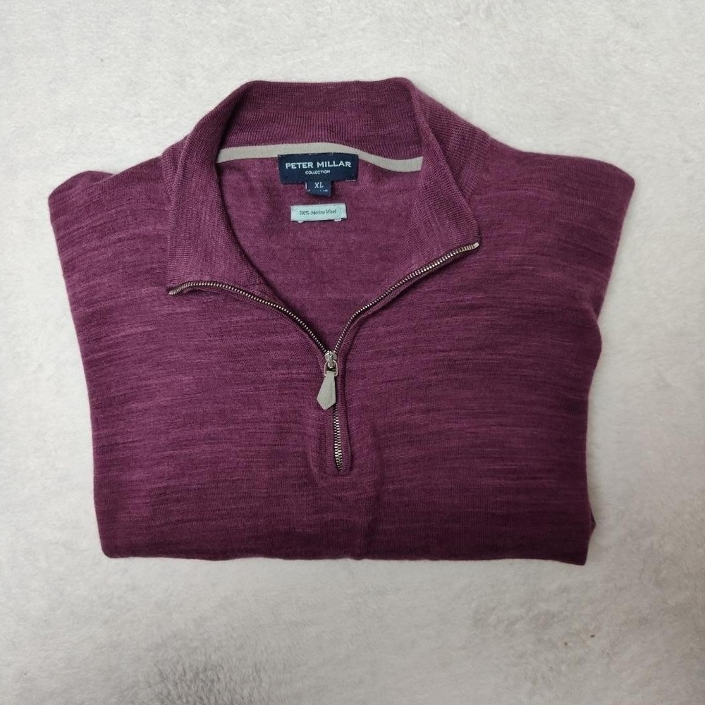 Peter Millar Sweater Mens XL Purple 1/4 Zip Mock Neck Tight-Knit Italy Golf HOLE